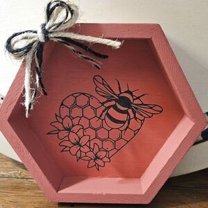 Honeycomb Heart Hexagon Hanging or ShelfSitting Sign